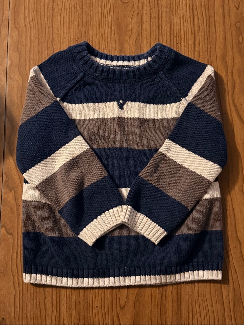 Boys Striped Crewneck Sweater - Navy, Brown, Cream
